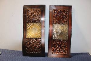 lot 973 image: Pair of Metal Embossed Wall Panels with Intricate Design