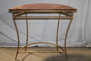 lot 986 image: Half-Moon Wooden Console Table with Metal Frame