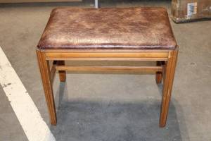 lot 995 image: Vintage Brown Leather Stool with Wooden Legs