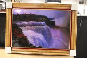 lot 996 image: Framed Waterfall Print with Decorative Wood Frame