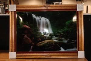 lot 997 image: Framed Illuminated Waterfall Picture with Custom Frame