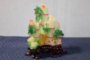 lot 1007 image: Oriental Bamboo Design Resin Sculpture with Red Base