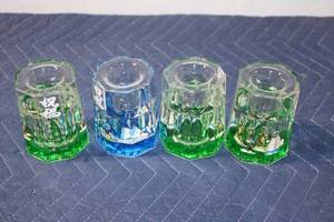 lot 1087 image: Set of 4 Vintage Octagonal Liquid-Filled Paperweights with Chinese Characters