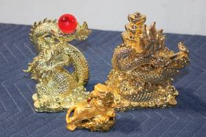 lot 1096 image: Set of 3 Gold-Plated Dragon Figurines