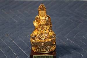 lot 1140 image: Gold-Plated Kannon Statue with Base