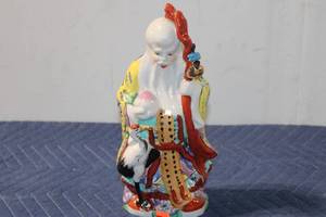 lot 1143 image: Vintage Chinese Immortal Porcelain Figurine with Crane and Peach Tree