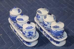 lot 1145 image: Set of 6 Oriental Porcelain Blue and White Spice Jars with Tray