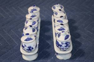 lot 1146 image: Set of 2 Blue and White Porcelain Spice Jar Sets with Dragon Motif
