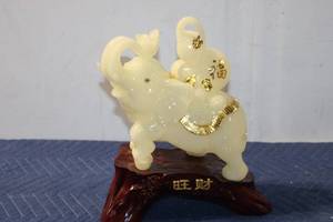 lot 1167 image: Elephant Statue with Gold Trim on Wooden Base