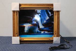 lot 1170 image: Electric Lighted Waterfall Picture with Golden Ornate Frame