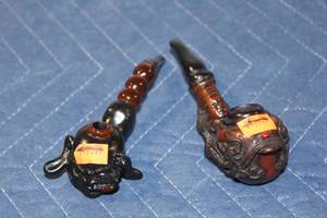 lot 1206 image: Set of 2 Ornate Vintage Tobacco Pipes