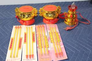 lot 1224 image: Set of Illuminated Incense Burners and Candle Holders with Replacement Sticks