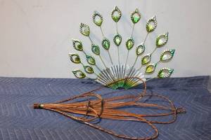 lot 1227 image: Decorative Metal and Wicker Wall Art Piece