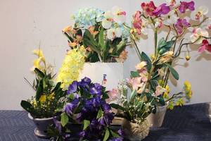 lot 1231 image: Collection of Artificial Flower Arrangements in Decorative Pots