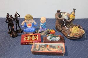 lot 1238 image: Collection of 7 Decorative Figurines Including Dragon and Bird Shoe