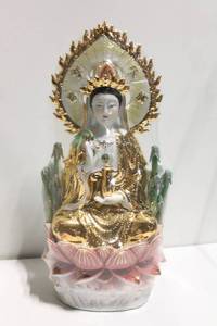lot 684 image: Porcelain Guanyin Statue with Gold Accents