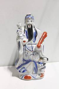lot 753 image: Hand-Painted Ceramic Figurine of Fu Lu Shou Chinese God of Fortune