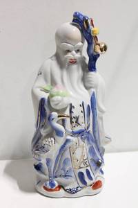 lot 758 image: Vintage Porcelain Figurine of Elderly Man with Crane and Peach