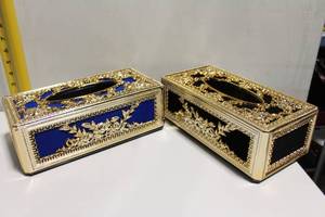 lot 957 image: Pair of Decorative Tissue Box Covers with Gold and Velvet Design