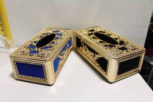 lot 958 image: Pair of Decorative Gold and Velvet Tissue Box Holders