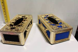 lot 960 image: Pair of Ornate Tissue Box Holders with Gold Accents