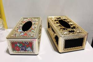 lot 961 image: Set of 2 Ornate Tissue Box Covers with Metallic Detail