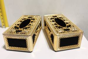 lot 962 image: Pair of Ornate Black and Gold Tissue Box Covers