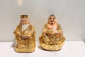 lot 970 image: Pair of Golden Fortune Figurines - Chinese Wealth Gods