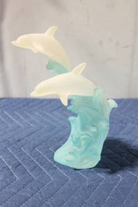 lot 1036 image: Frosted Glass Dolphin Figurine with Wave Design