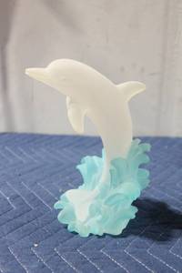 lot 1037 image: Frosted Glass Dolphin Figurine on Aqua Waves