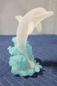 lot 1039 image: Frosted Glass Dolphin Sculpture on Wave Base