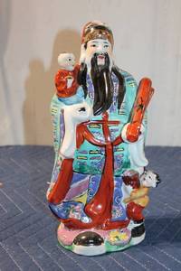 lot 1050 image: Colorful Porcelain Figurine featuring Asian Scholar with Children