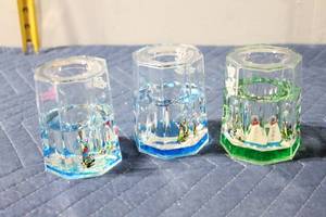 lot 1064 image: Set of 3 Hexagonal Liquid-Filled Glass Tumblers with Nautical Design