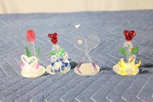 lot 1073 image: Set of 4 Delicate Glass Figurines with Floral and Animal Designs