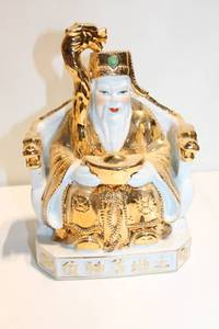 lot 1113 image: Ornate Porcelain God of Wealth Figurine with Golden Dragon Detail