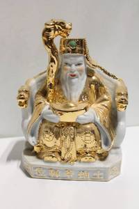 lot 1183 image: Gold-Gilded Porcelain Figurine of God of Wealth