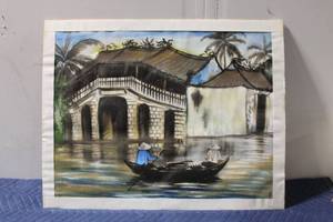lot 1263 image: Large Oil Painting with Traditional Asian Scene