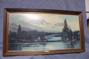 lot 1266 image: Mountain Lake Framed Artwork by V. Parkhurst