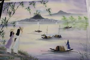lot 1278 image: Large Oriental Landscape Oil Painting
