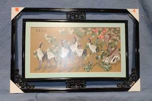 lot 1279 image: Framed Embroidered Silk Artwork with Cranes