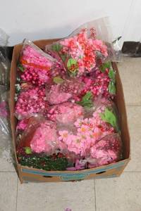lot 218 image: Bulk Lot of Artificial Pink Floral Decorations