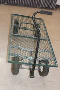 lot 225 image: Heavy Duty Green Steel Utility Cart with Pneumatic Tires