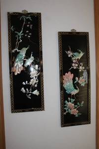 lot 241 image: Pair of Vintage Asian Mother of Pearl Inlay Wall Panels