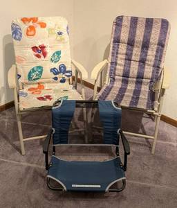 lot 248 image: Pair of Folding Patio Chairs and Stadium Bench Chair