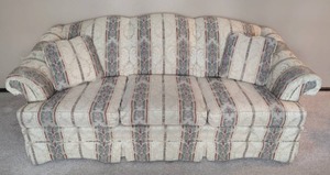 lot 201 image: Cream with Green and Red Print Upholstered Sofa by Cochrane Furniture