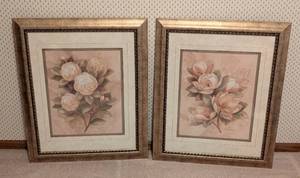 lot 203 image: Pair of Large Gold Framed Floral Prints