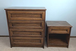 lot 211 image: Vintage Wood Dresser and Nightstand Set