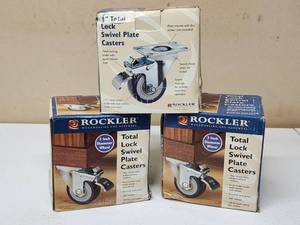 lot 72 image: (3) Boxes of Rockler 3 Total Lock Swivel Plate Casters