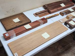 lot 174 image: Small Assortments of Exotic Wood Stock including Bamboo, White Ash, Olive Wood and More