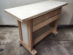 lot 375 image: Wooden Rolling Workstation with (2) Drawers